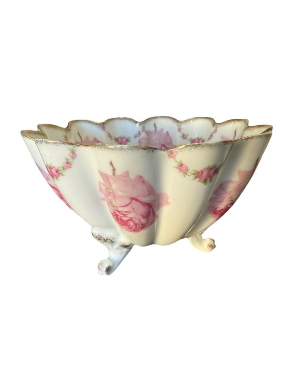 Antique c.1904-1924 Schwarzburg German Porcelain Footed Rose Bowl - Gold Trim